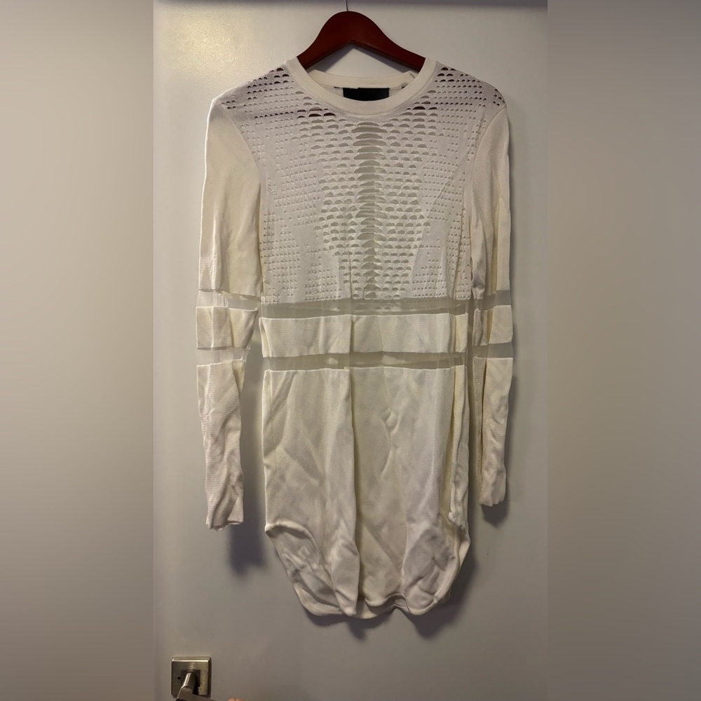 ALEXANDER WANG BY H&M Long sleeve White Mesh Sheer Shirt dress Top Size Medium - Picture 4 of 5